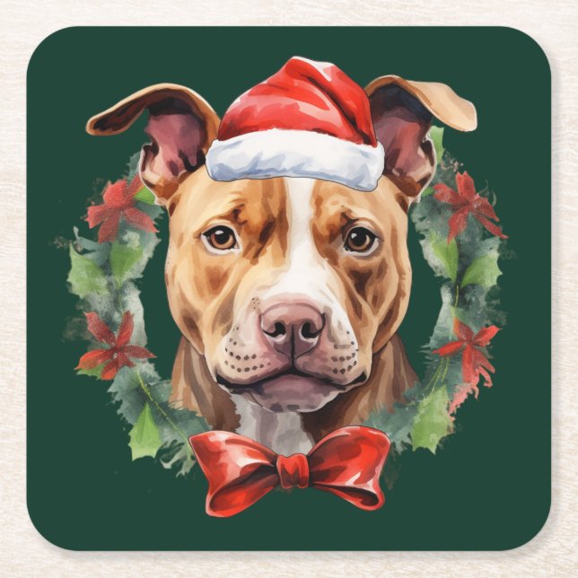 Christmas Pitbull Rechteckiger Pappuntersetzer (Vorderseite)