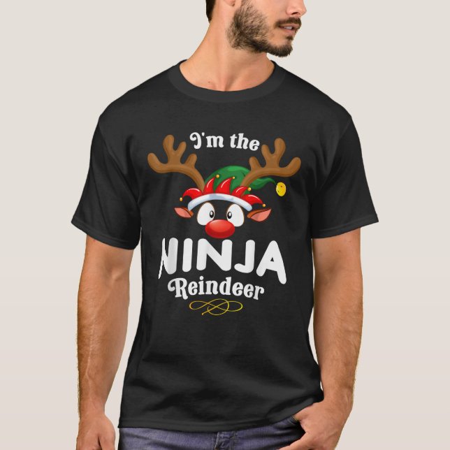 Christmas PJS Ninja XMas Reindeer Matching  T-Shirt (Vorderseite)