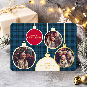 Christmas Plaid Family Foto Foil Blue Folien Feiertagskarte