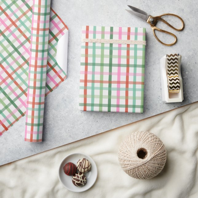 Christmas Plaid - Green & Pink Geschenkpapier (Kunsthandwerk)