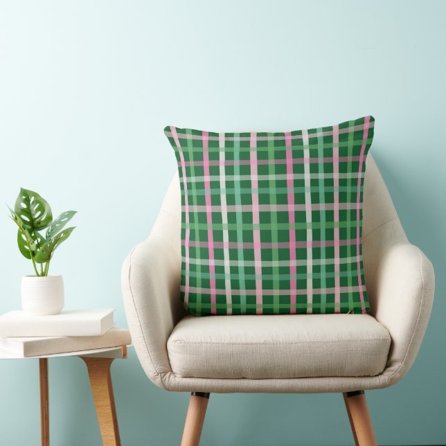 Christmas Plaid - Green Pink & White Kissen (Stuhl )