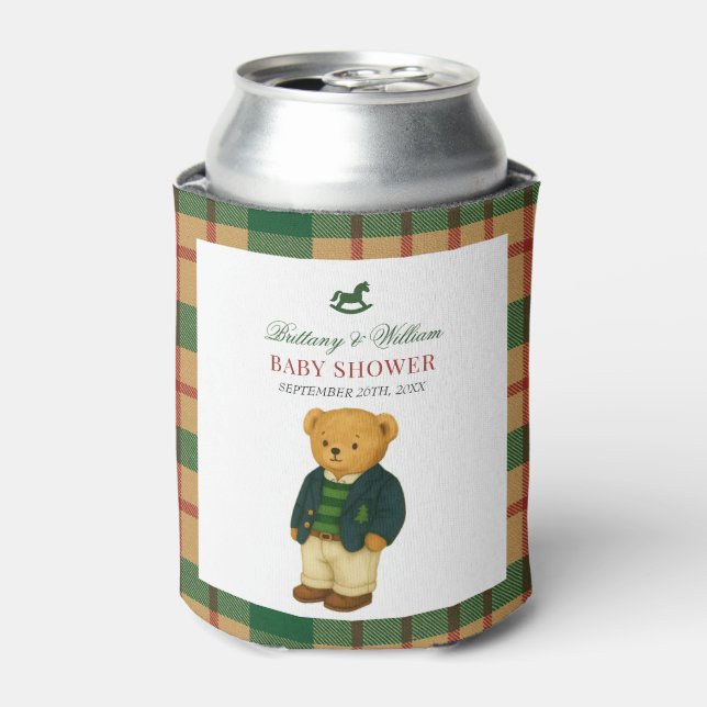Christmas Plaid Preppy Bear Baby Shower  Dosenkühler (Kanne Vorderseite)