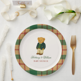 Christmas Plaid Preppy Bear Baby Shower Pappteller