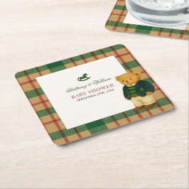 Christmas Plaid Preppy Bear Baby Shower Rechteckiger Pappuntersetzer