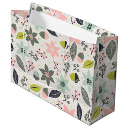 Christmas Poinsettia Acorns Grau Aqua Lime Green Große Geschenktüte