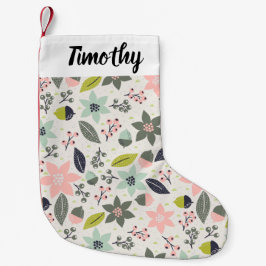 Christmas Poinsettia Acorns Grau Aqua Lime Green Kleiner Weihnachtsstrumpf