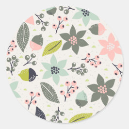 Christmas Poinsettia Acorns Grau Aqua Lime Green Runder Aufkleber