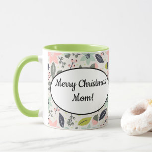 Christmas Poinsettia Acorns Grau Aqua Lime Green Tasse