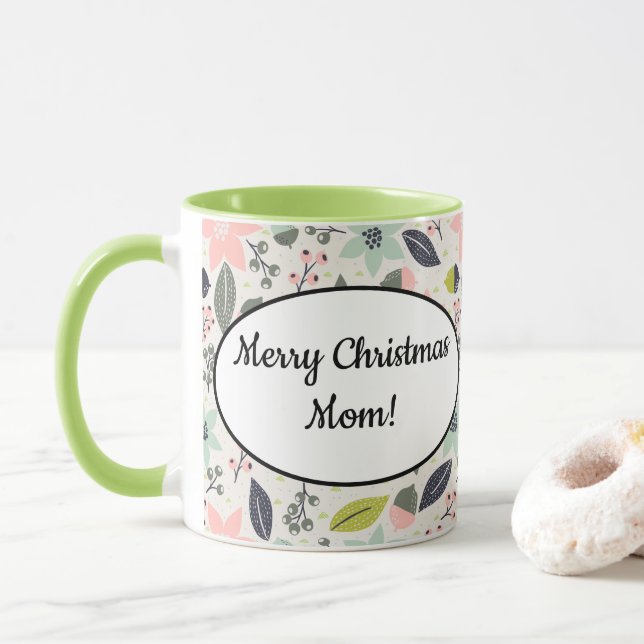 Christmas Poinsettia Acorns Grau Aqua Lime Green Tasse (Mit Donut)
