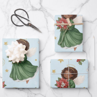 Christmas Poinsettia Angels  Wrapping Paper Sheets Geschenkpapier Set