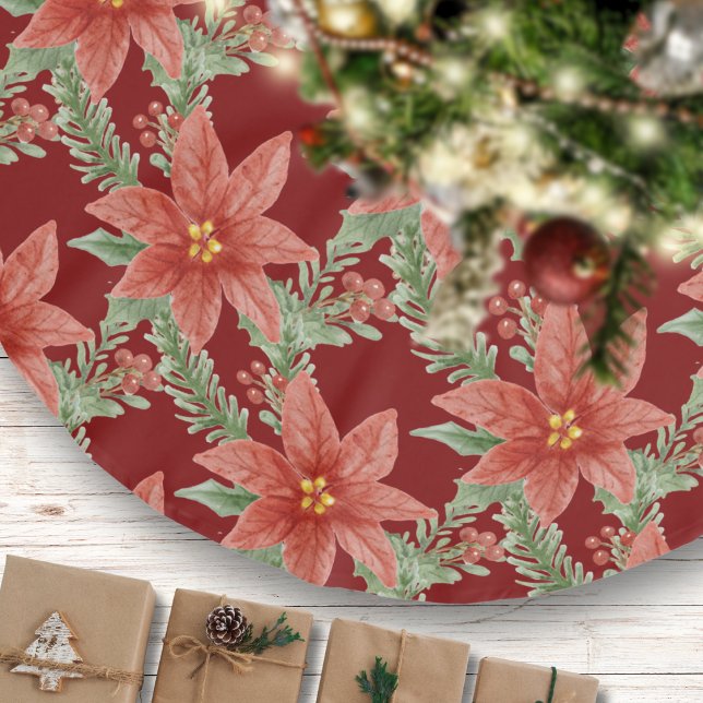 Christmas Poinsettia Blume Red Green Botanic Polyester Weihnachtsbaumdecke (Von Creator hochgeladen)