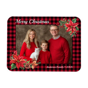 Christmas Poinsettia Buffalo Kariertes Foto Magnet