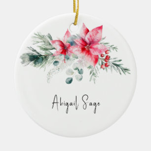 Christmas Poinsettia Evergreen Floral Bible Verse Keramik Ornament