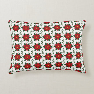 Christmas Poinsettia Floral Pattern | Red Green Dekokissen