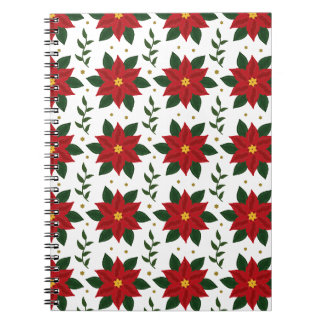 Christmas Poinsettia Floral Pattern | Red Green Notizblock