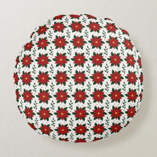 Christmas Poinsettia Floral Pattern | Red Green Rundes Kissen
