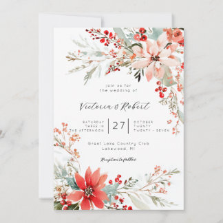 Christmas Poinsettia floral Wedding Invitation Einladung