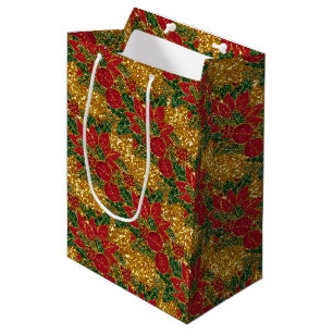 Christmas Poinsettia-GIFT BAG, Gold-M Mittlere Geschenktüte