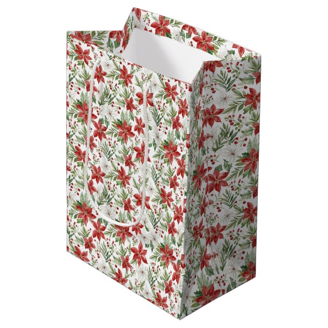 Christmas Poinsettia Gift Bag Mittlere Geschenktüte (Vorderseite Schrägansicht)