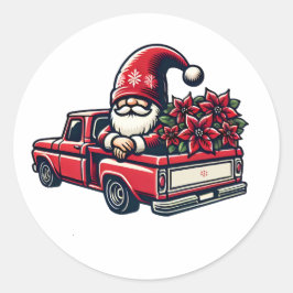 Christmas Poinsettia Gnome auf Red Lieferwagen Tru Runder Aufkleber