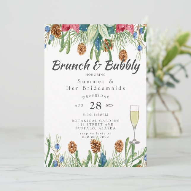 Christmas Poinsettia Gold Bridesmaids Luncheon Einladung (Stehend Vorderseite)