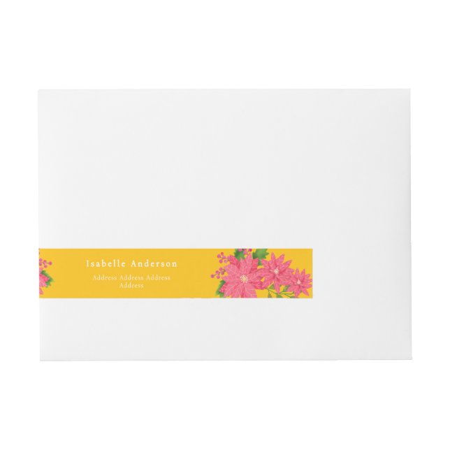 Christmas Poinsettia Gold Rundum-Adressaufkleber (Vorderseite)