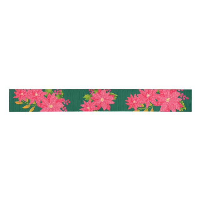 Christmas Poinsettia Green Ripsband (Vorderseite)