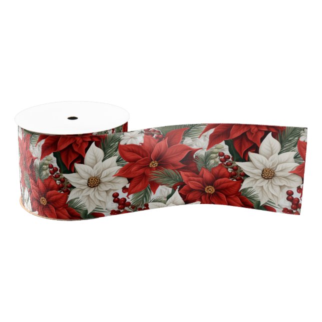 Christmas Poinsettia – Holiday Floral Design Ripsband (Spule)