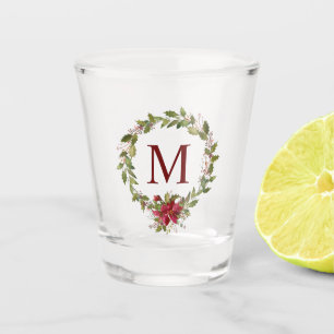 Christmas Poinsettia Holly Wreath Monogram Schnapsglas