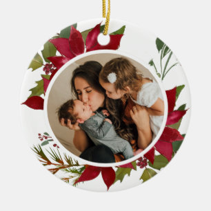 Christmas Poinsettia Joyeux Noël Foto Keramik Ornament