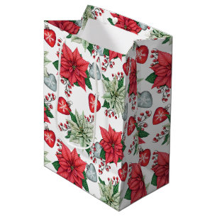 Christmas Poinsettia Pattern Mittlere Geschenktüte