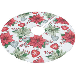 Christmas Poinsettia Pattern Polyester Weihnachtsbaumdecke