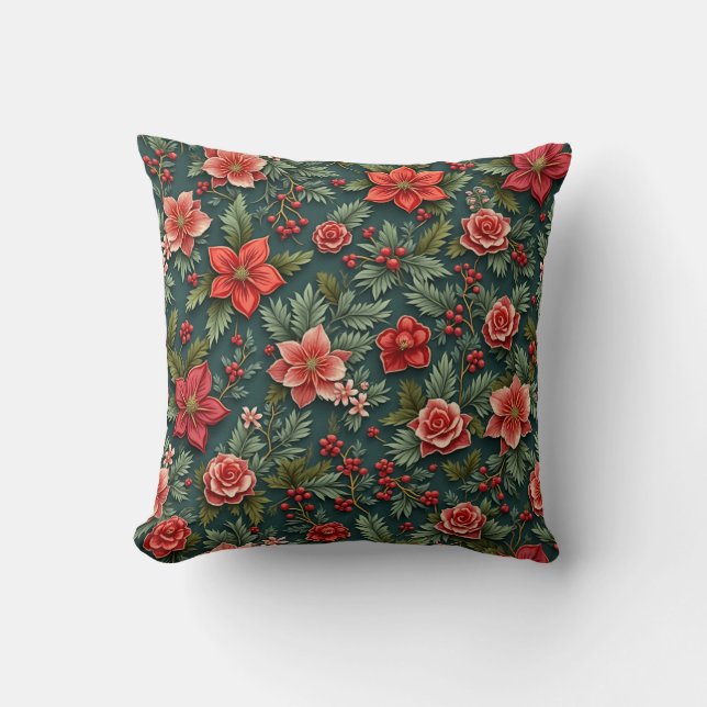 Christmas Poinsettia Pillow Cushion Kissen (Vorderseite)