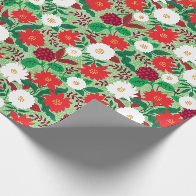 Christmas Poinsettia Red White Floral Monogram Geschenkpapier (Ecke)