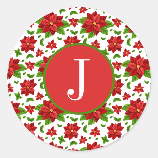 Christmas Poinsettia Round Sticker (Vorderseite)