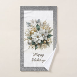 Christmas Poinsettia Silver Glitzer Handtuch