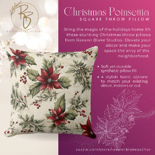 Christmas Poinsettia Square Throw Kissen