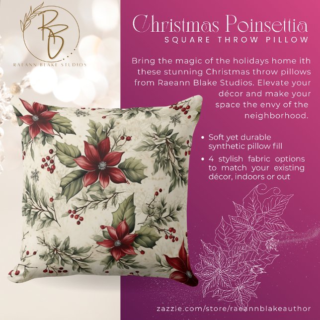 Christmas Poinsettia Square Throw Kissen (Von Creator hochgeladen)