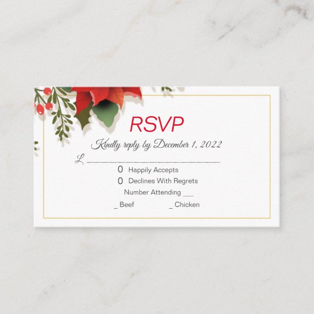 Christmas Poinsettia Wedding RSVP Begleitkarte (Vorderseite)