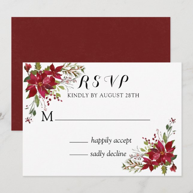 Christmas Poinsettia Wedding RSVP Einladung (Vorne/Hinten)