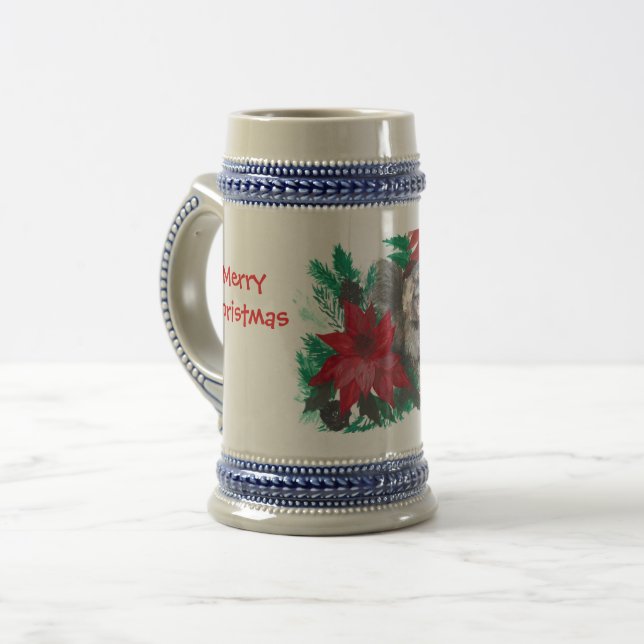 Christmas Poinsettia Welpe Designed Tasse Stein (Vorderseite Links)