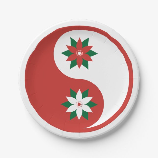 Christmas Poinsettia Yin Yang Pappteller (Vorderseite)