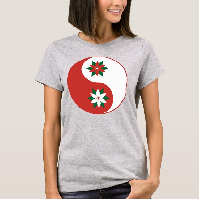 Christmas Poinsettia Yin Yang T-Shirt (Vorderseite)