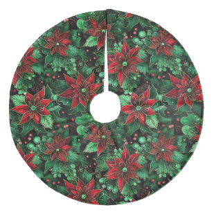 Christmas Poinsettias Fleece Weihnachtsbaumdecke