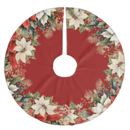 Christmas Poinsettias Polyester Weihnachtsbaumdecke