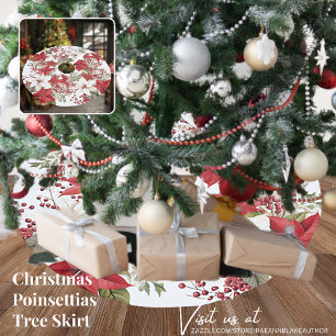 Christmas Poinsettias Tree Skirt Polyester Weihnachtsbaumdecke