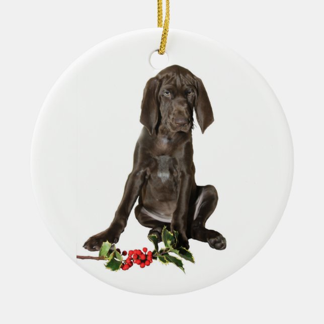 Christmas Pointer Puppy Keramik Ornament (Vorne)