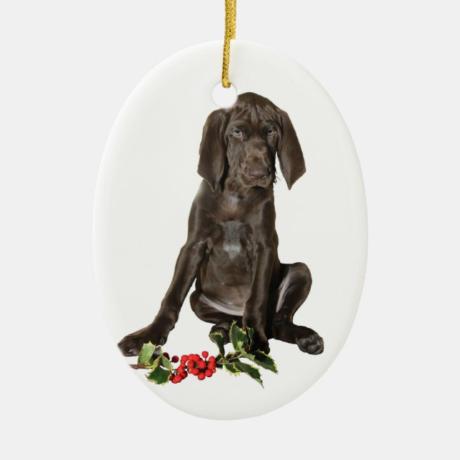 Christmas Pointer Puppy Keramikornament (Vorne)