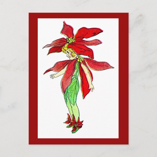 Christmas Pointsettia Blume Fairy Postcard Feiertagspostkarte (Vorderseite)