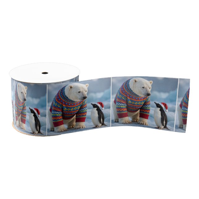 Christmas Polar Bear and Penguin On a Glacier Ripsband (Spule)